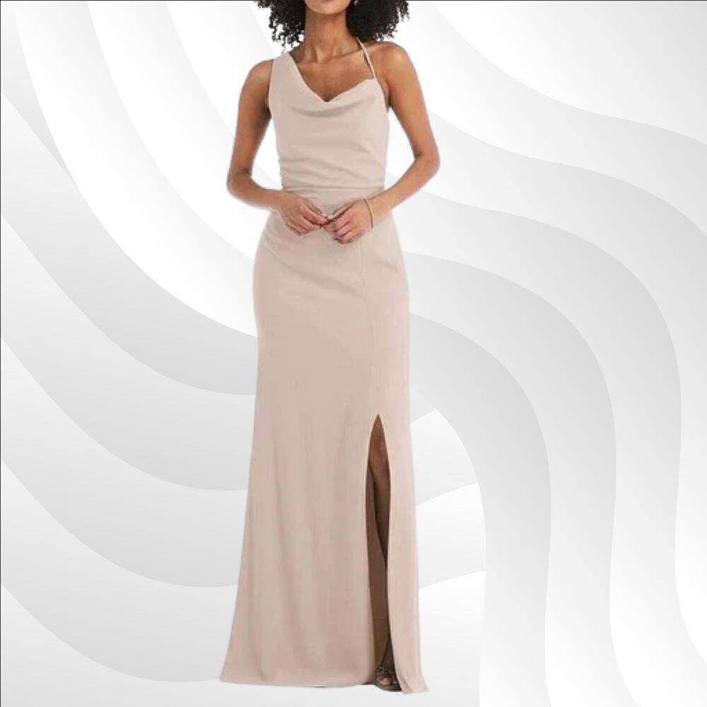 2/$50 After Six One Shoulder Cowl-Neck Crepe Maxi Dress Cameo Size 18 | Elegant